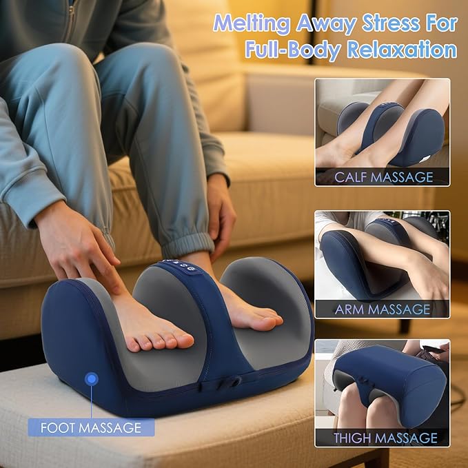 Shiatsu Foot Massager with Heat Foot and Calf Massager for Circulation and Pain Relief Plantar Fasciitis Massage Feet/Arm/Calf/Ankle with Kneading Rolling Gifts for Women &amp Men Blue