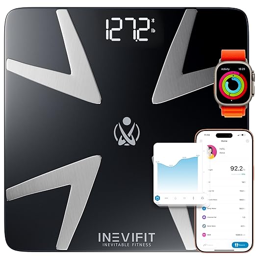 INEVIFIT SMART Body Fat Scale Highly Accurate Bluetooth Digital Bathroom Body Composition Analyzer Measures Weight Body Fat Water Muscle BMI Visceral Fat &amp Bone Mass for Unlimited Users