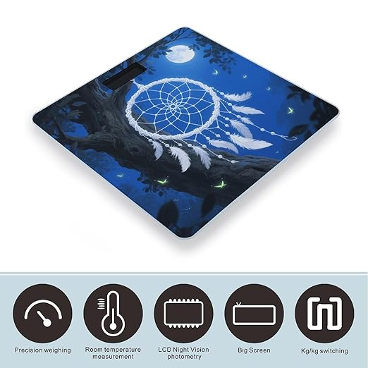 White Fantasy Dream Catcher Weight Scale Large Digital Bathroom Scales with Bright LED Display Non Slip Digital Scale and Step On Fashion Weighing Machine for Body