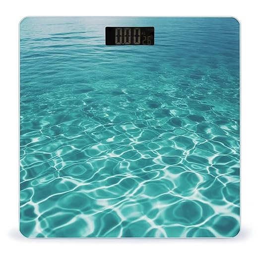 Blue Aqua Pool Water Scale for Body Weight Safe Rounded Corners Tempered Glass Digital Bathroom Scale LED Display 400lb Capacity Weight Scales with High Precision Sensors