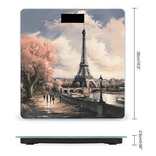 Vintage Style Eiffel Tower Paris Scale for Body Weight Highly Accurate Digital Bathroom Scale Sturdy Tempered Glass Weighing Scales with LCD Display Fashion Body Fat Smart Scales 400lb