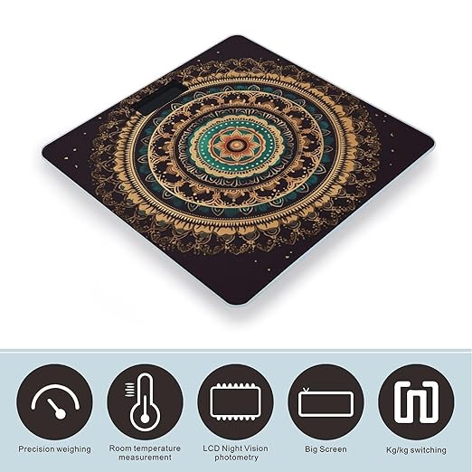MandalaScale for Body Weight with LCD High Precision Weighing Scales Fashion Sturdy Tempered Glass Weight Scales Easy-to-Read Digital Bathroom Scale for Daily 400lb
