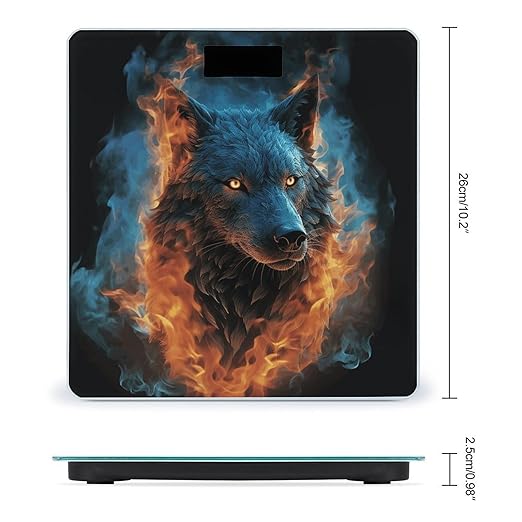 Wolf Head in Blue Flames Digital Bathroom Scale for Body Weight Weighing Scale with Backlit LCD Display High Precision Measurements &amp Measures Weight Up to 180kg