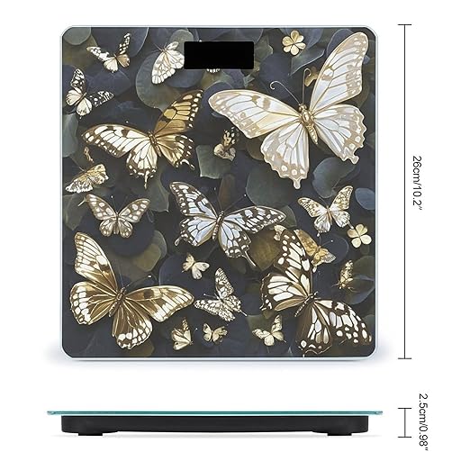 Gold White Butterflies Black Bathroom Scale for Body Weight LCD Display Digital Bathroom Scale Tempered Glass Bathroom Weight Scales Fashion Smart Scales for Home Bedroom 400 Lb