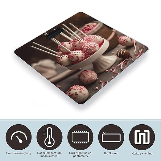 Stack of Cake Pops Bathroom Scale Automatic Power On/Off Body Scales LCD Backlight Display Square Digital Scale Rounded Corners Bathroom Scales for Home Bedrooms