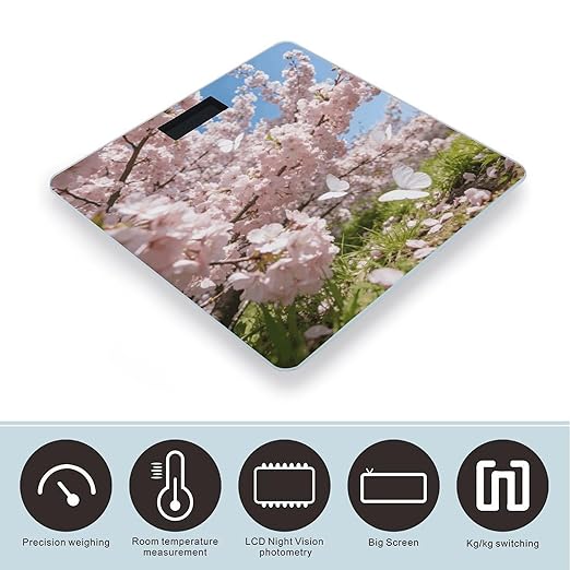 Butterflies Chase The Spring Light Smart Scale for Body Weight Digital Bathroom Scale Toughened Glass Weight Scale with Large LCD Backlight Display High Precision Scales Weighing Machine