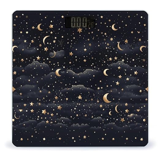 Stars and Moon on Dark Background Bathroom Scale Rounded Smart Scale for Body Weight Automatic Power On/Off Weight Scales Accurate Bathroom Digital Scales for Pet Home Bedroom Kitchen