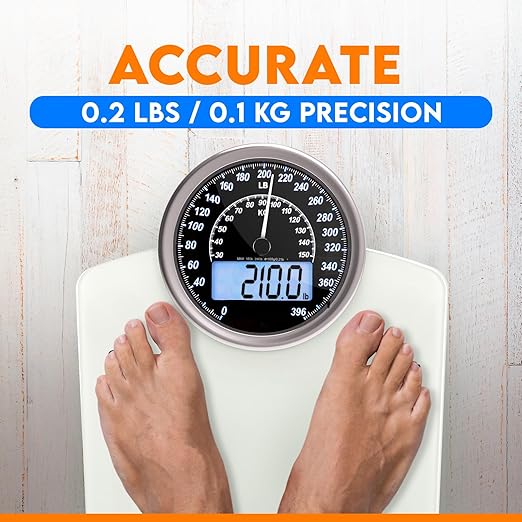 ZENO Hybrid 2-in-1 Analog &amp Digital Weighing Scale for Body Weight up to 400lbs - Thick Tempered Glass - Extra Large Display - Easy to Read Digital Bathroom Scale - New - Frost White