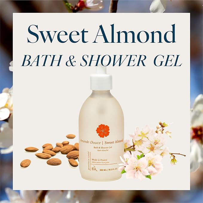 Provence Sante Cleansing Bath &amp Shower Gel - Moisturizing Almond Oil Body Wash for Dry Skin - Nourishing Warm Sweet Almond Scent - Made in France - 10.2 Oz