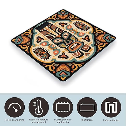 Ethnic Totem Weight Scale Large Digital Bathroom Scales with Bright LED Display Non Slip Digital Scale and Step On Fashion Weighing Machine for Body