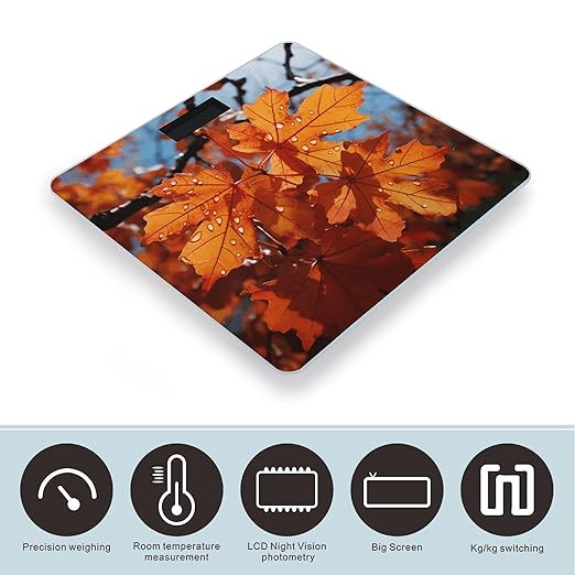 Fall Maple Leafs Digital Bathroom Scale for Body Weight Weighing Scale with Backlit LCD Display High Precision Measurements &amp Measures Weight Up to 180kg