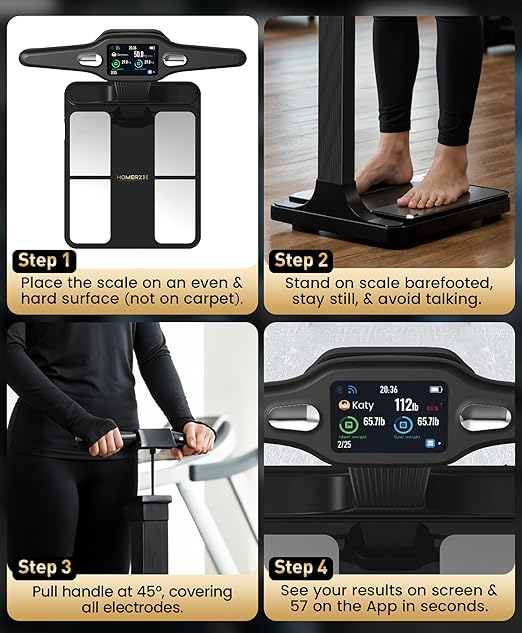 Homerz Smart Scale Pro Max – Bend-Free Smart Scale with BMI Body Fat Muscle Mass Full Body Composition Scale with Digital Weight Tracking Body Scan Scale with Handle Body Fat Scanner