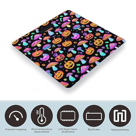 Women's Digital Bathroom Weighing Scale Automatic Switch Energy Saving Scale Smart Scale for Body Weight Halloween Pumpkin Trippy Mushroom