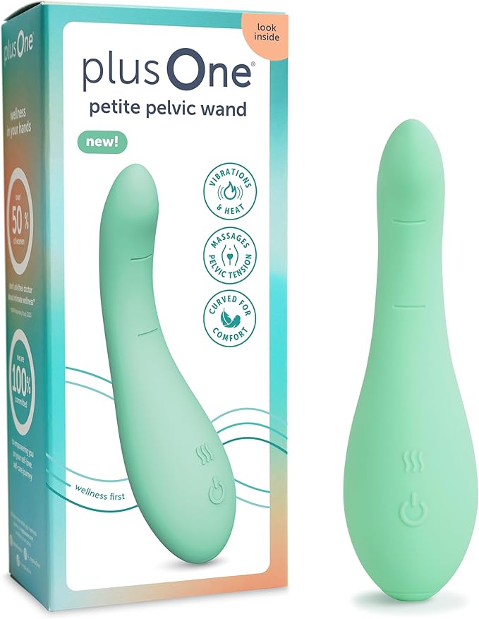 plusOne Petite Pelvic Massage Wand – Heated Personal Massager with 10 Vibration Settings – Waterproof Body-Safe Silicone Tool for Inner Comfort Tension &amp Gentle Stretching