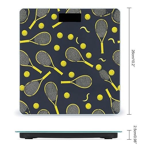 Smart Scale for Body Weight Automatic Switch Digital Bathroom Weighing Scale Funny Colourful Tennis Racquets and Tennis Balls