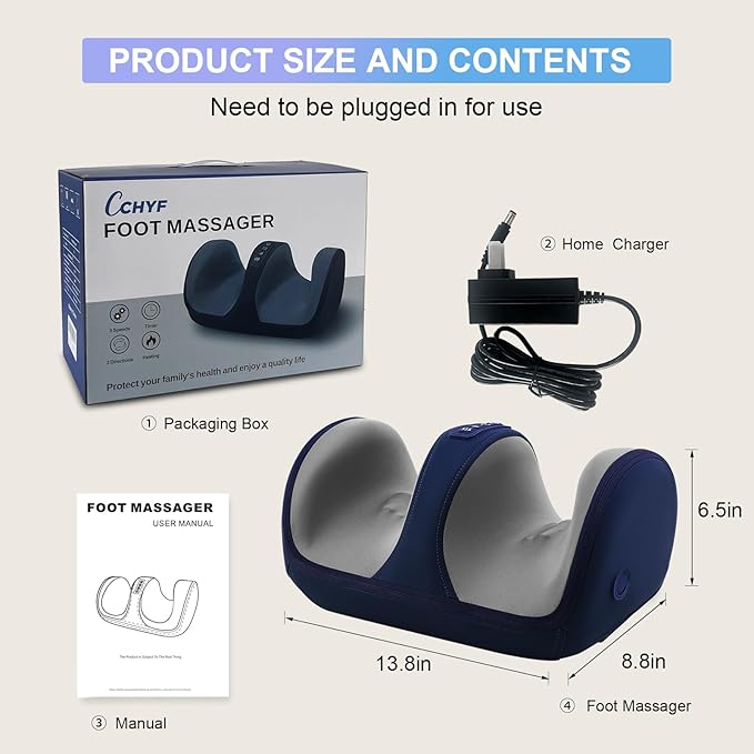 Shiatsu Foot Massager with Heat Foot and Calf Massager for Circulation and Pain Relief Plantar Fasciitis Massage Feet/Arm/Calf/Ankle with Kneading Rolling Gifts for Women &amp Men Blue