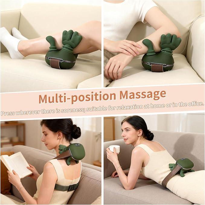 Neck Massager with HeatCordless Electric Shiatsu Neck and Back Massager 3 Speeds 2 Heat SettingsPortable Heated Neck Massager4D Kneading Neck and for Muscle Relax (Green)