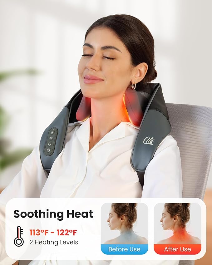 CILI Cordless Massager for Pain Relief Deep Tissue Shiatsu Neck Back Massager for Pain Relief 3 Heating Areas &amp Adjustable Straps Gifts for Him/Her