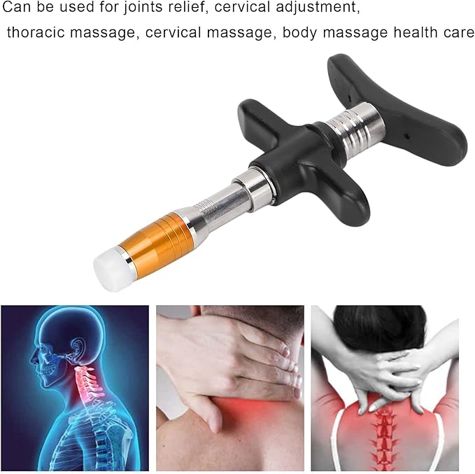 ZJchao Chiropractic Adjustment Tool 10 Levels Manual Single Head Spinal Massager Hand Back Massage Tool Gun Device Portable Chiropractic Adjustment Tool (Gold)
