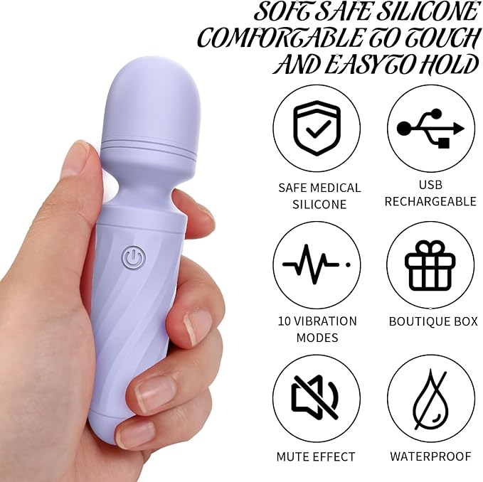 Handheld Personal Mini Massager Tool– Waterproof USB Rechargeable 10 Vibration - Perfect on Back Legs Hand Pains and Sports Recovery(Gray Purple)