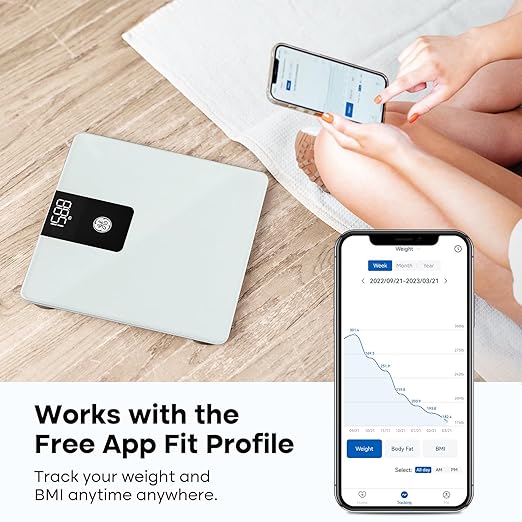 GE Bathroom Scale for Body Weight Digital Weight Scales 500lb Heavy Duty Measuring Device for People Accurate BMI Weighing Machine with Bluetooth White