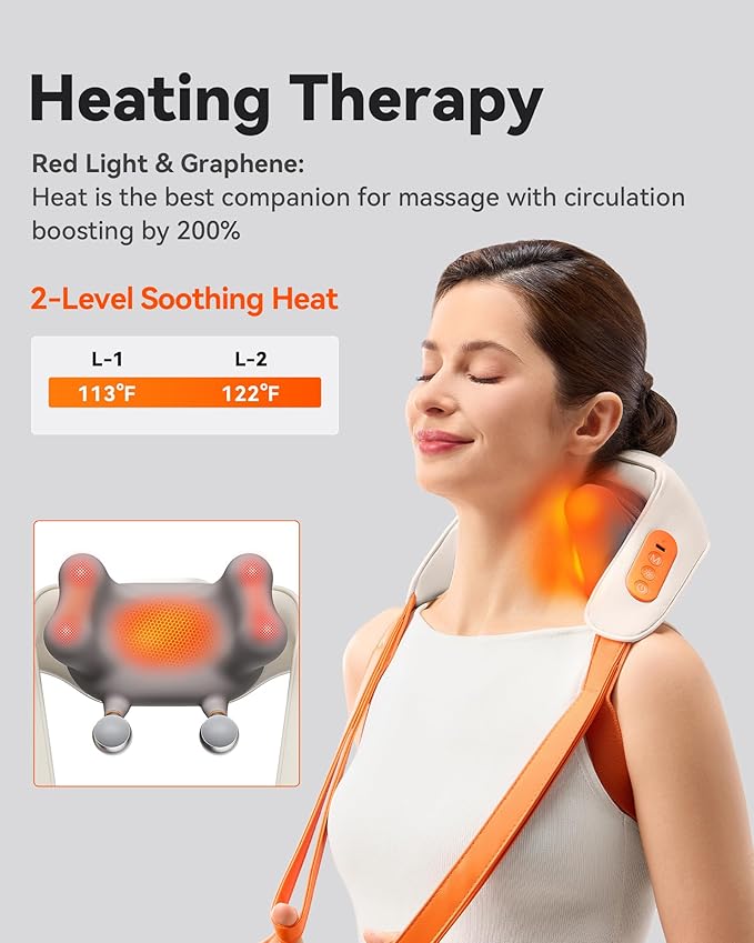 6D Shiatsu Neck Massager with Heat Cordless Upper Back &amp Shoulder Massager for Pain Relief Deep Tissue Dual-Sided Massage Heads Relaxing Electric Kneading Massage Best Gifts for Men Women
