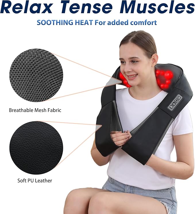 Shiatsu Neck and Back Massager with Heat Electric Deep Tissue Kneading Neck and Shoulder Massage Best Gifts for Women Men Mom Dad Mothers Fathers Day Birthday Gift (NOT Cordless)