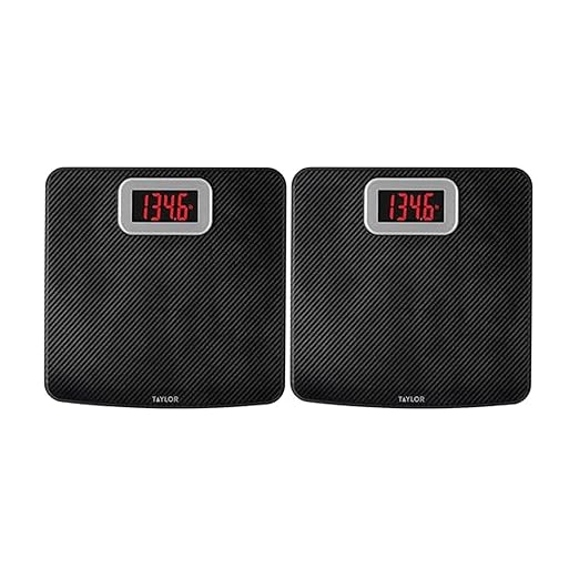 Taylor Digital Scales for Body Weight High 400 LB Capacity Carbon Fiber Anti-Slip Mat Readout with Red Digits Auto On and Off Scale 11.8 x 11.8 Inches Black (Pack of 2)