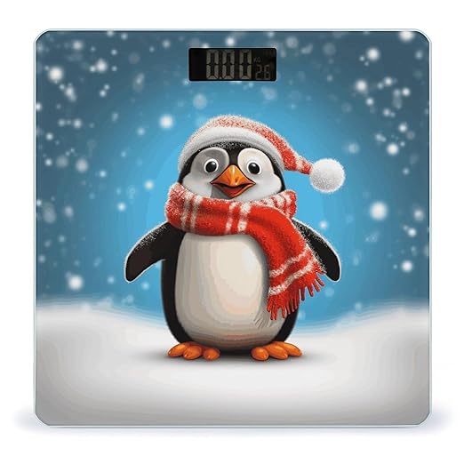 Christmas Funny Penguin Weight Scale Large Bathroom Scales Digital Weight with Bright LED Display Non Slip Automatic Weighing Scale Fashion Weighing Machine for Body