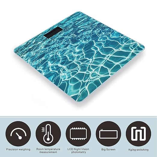 Blue Aqua Pool Water Scale for Body Weight Highly Accurate Digital Bathroom Body Scale Digital Bathroom Scales for People Anti-Slip Large LCD Display Smart Scales