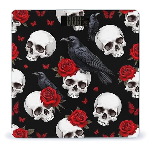 Digital Bathroom Weighing Scale Energy Saving Scale Smart Scale for Body Weight Gothic Raven Red Rose Flowers Skull Floral