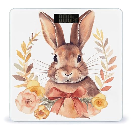 Bunny Rosette Bathroom Scale Automatic Power On/Off Body Scales LCD Backlight Display Square Digital Scale Rounded Corners Bathroom Scales for Home Bedrooms