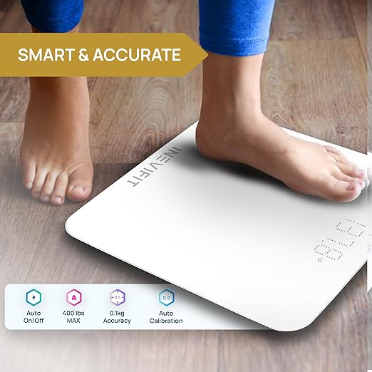 INEVIFIT Smart Bathroom Scale Highly Accurate Bluetooth Digital Bathroom Body Weight Scale Precisely Measures Weight &amp BMI for Unlimited Users