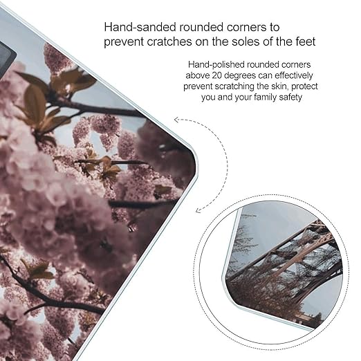Eiffel Tower Blossoms Scale for Body Weight Anti-Slip Tempered Glass Digital Bathroom Scales Clear LCD Display Weighing Scale Safe Rounded Corners Smart Scales
