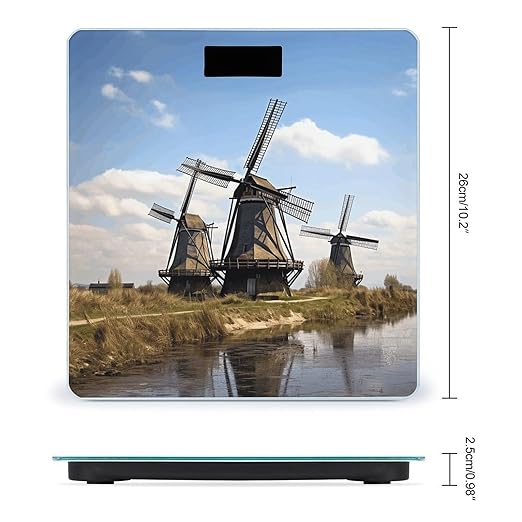 Windmills Bathroom Scale Large LCD Backlight Display Digital Scale Rounded Corners Body Scales Automatic Power On/Off Bathroom Scales for Home Bedrooms