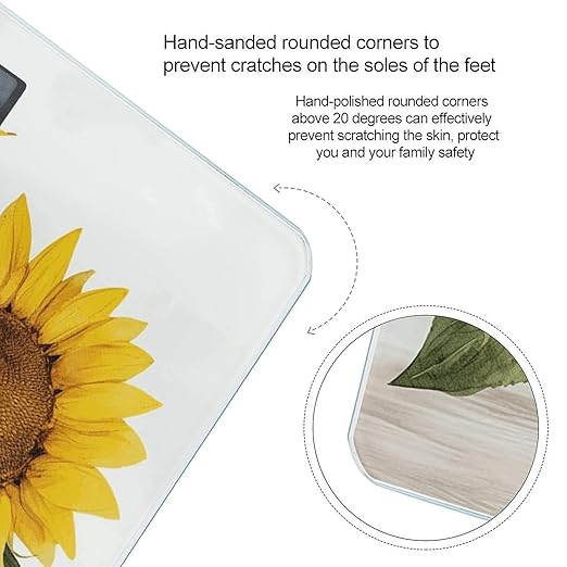 Alluring Sunflowers Summer Scale for Body Weight Precision Bathroom Weighing Scales with Back Lit LCD Display Sturdy Tempered Glass Body Weight Scales Digital Bathroom Scale 400lb