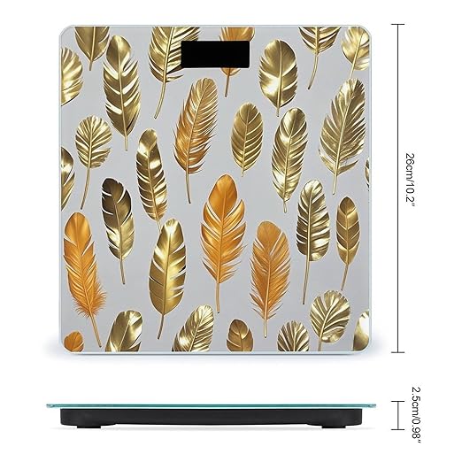 Gold and Orange Feathers Scale for Body Weight Highly Accurate Digital Bathroom Body Scale Digital Bathroom Scales for People Anti-Slip Large LCD Display Smart Scales