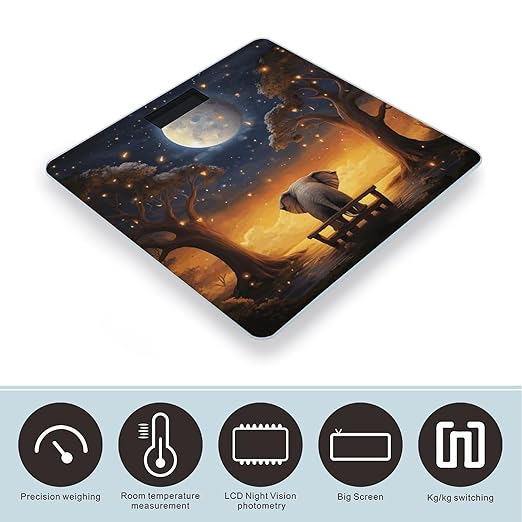 Animal Elephant Owl Tree Moon Star Scale for Body Weight Precision Bathroom Weighing Scales with Back Lit LCD Display Sturdy Tempered Glass Body Weight Scales Digital Bathroom Scale 400lb
