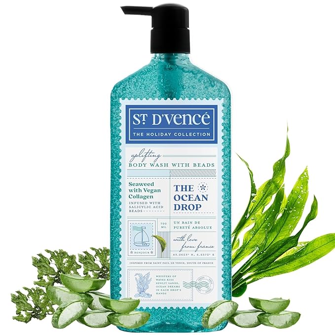 D-VENCE Refreshing Ocean Drop Salicylic Acid Body Wash Shower Gel For Women &amp Men with Seaweed Extract &amp Vegan Collagen | Paraben &amp Sls Free | Body Wash For Summer - 700 ml