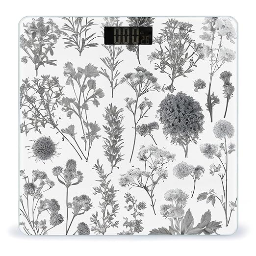 Flowering Herbs and Herbaceous Plants Scale for Body Weight Anti-Slip Tempered Glass Digital Bathroom Scales Clear LCD Display Weighing Scale Safe Rounded Corners Smart Scales