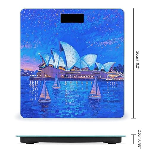 Sydney Opera House Blue Night Scale for Body Weight Sturdy Tempered Glass Weighing Scales with LCD Display Accurate Digital Bathroom Scale Convenient Body Fat Smart Scales Easy Read