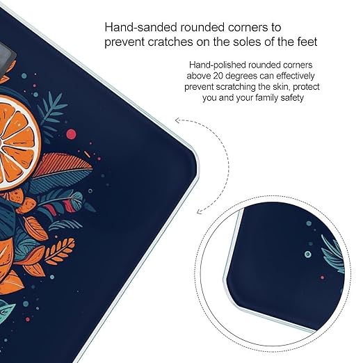 Hand Drawn Fruit Pattern Scale for Body Weight Precision Bathroom Weighing Scales with Back Lit LCD Display Sturdy Tempered Glass Body Weight Scales Digital Bathroom Scale 400lb