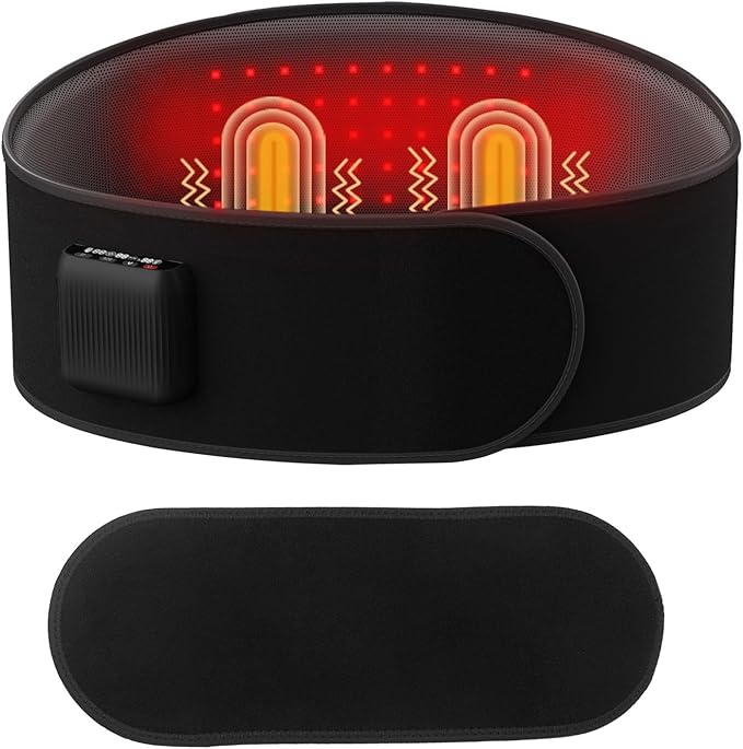 Lower Back Massager Belt with Four Modes Heating &amp Massage &amp Red Light Ergonomic Support Massage Belt with Timer Portable Cordless Heating Pad for Back Relieve Pain Battery-Powered