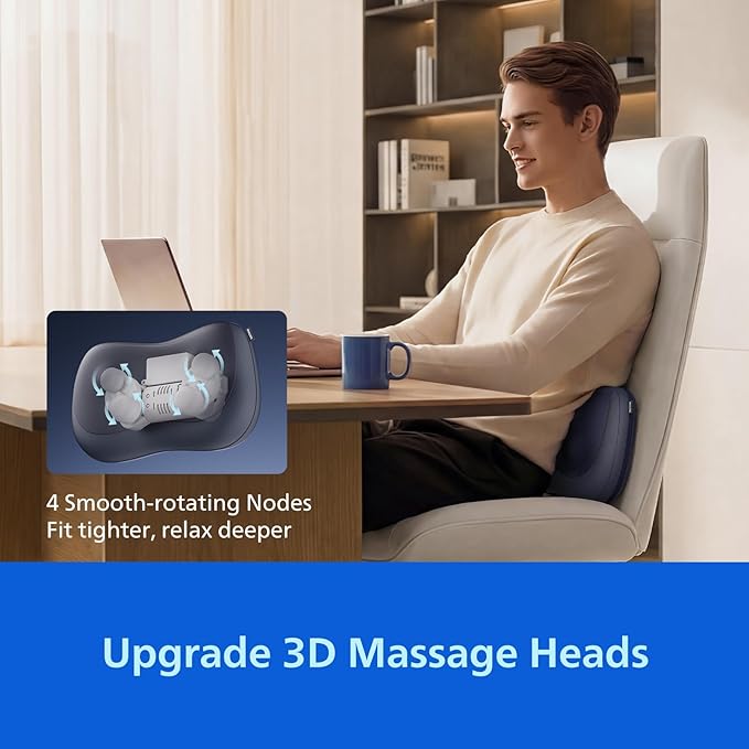 Philips Shiatsu Back Massager with Heat Deep Tissue Massage Pillow for NeckShoulderFoot &amp Lower Back Pain ReliefElectric Kneading Massager for Home Office Car-Gifts for Mom Dad Men Women