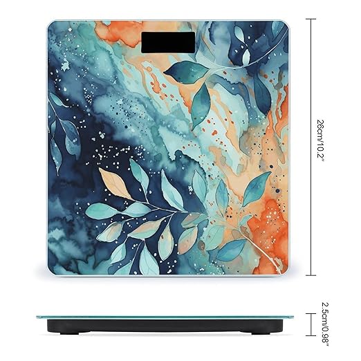 Watercolor Pattern Digital Bathroom Scale for Body Weight Weighing Scale with Backlit LCD Display High Precision Measurements &amp Measures Weight Up to 180kg