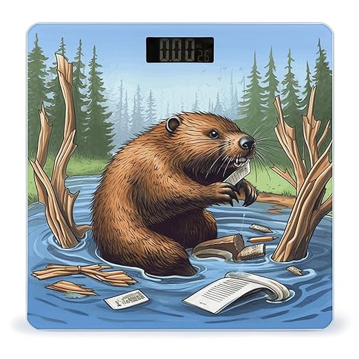 Busy Beaver Cartoon Digital Bathroom Scale for Body Weight Weighing Scale with Backlit LCD Display High Precision Measurements &amp Measures Weight Up to 180kg