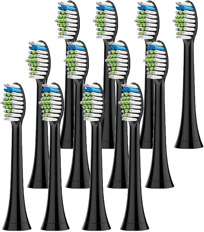 4-16pcs Toothbrush HeadsCompatible for Philips Electric Toothbrush Replacement Brush Heads Fit(12pcs Black)