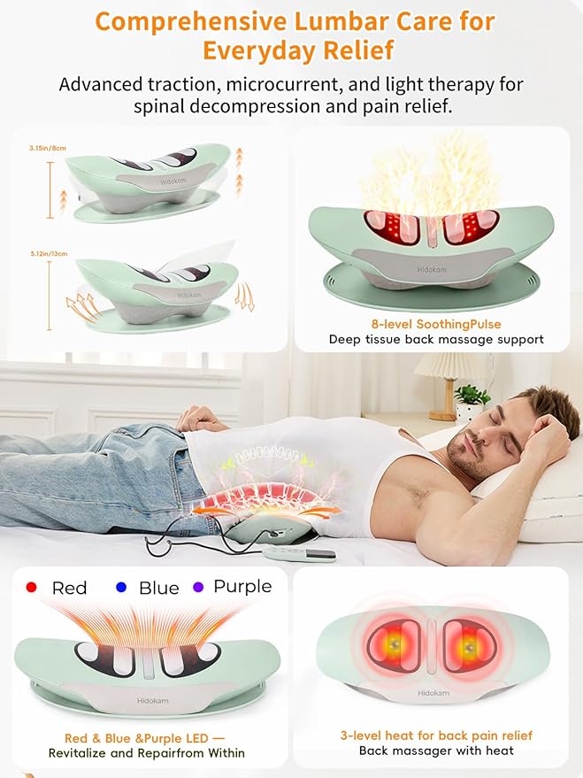 Smart Lower Back Massager with Soothing Warm Therapy &amp Air Traction – Spinal Decompression Device for Sciatica Relief Lumbar Pressure &amp Stiffness - Ideal Gift for Parents &amp Loved Ones