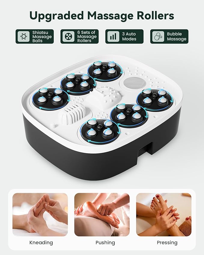 Snailax Foot Spa Bath Massager with Heat Bubble Shiatsu Massage Rollers Remote Control Temperature Control Collapsible Pedicure Foot Soaking Tub