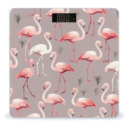 Pink Flamingo Pattern Bathroom Scale for Body Weight 400 Lb Weight Scale with High Precision Sensors Tempered Glass Highly Accurate Digital Weighing Machine for People